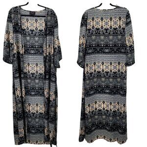 Romeo + Juliet Couture Womens Boho Kimono Duster Sz M Black Paisley Long Slits